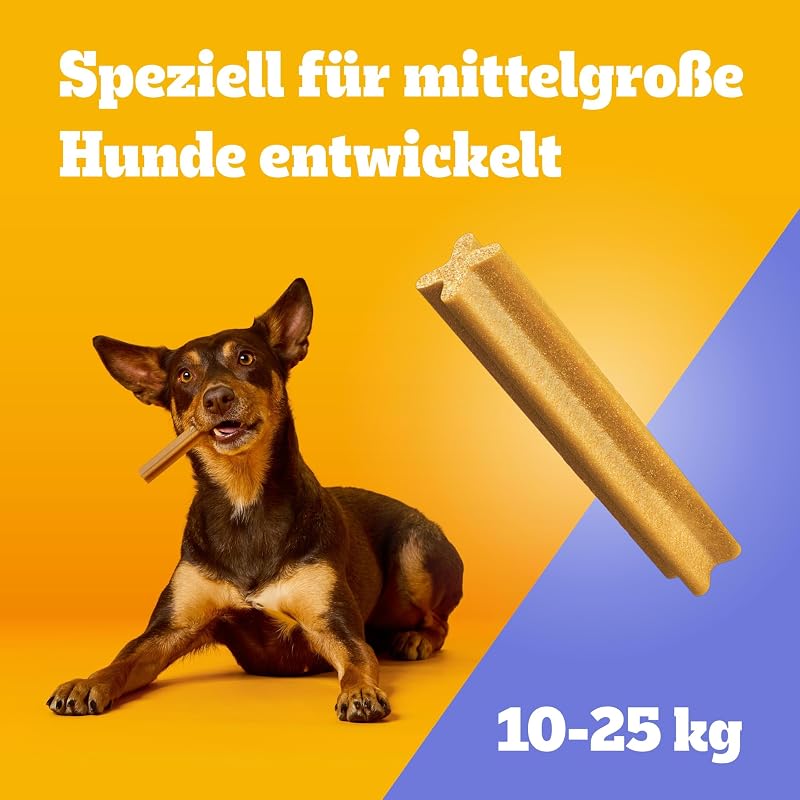 DentaStix Hundesnack für mittelgroße Hunde (10-25kg), Zahnpflege-Snack mit Huhn und Rind, 1 Packung je 56 Stück (1 x 1.44 kg)
