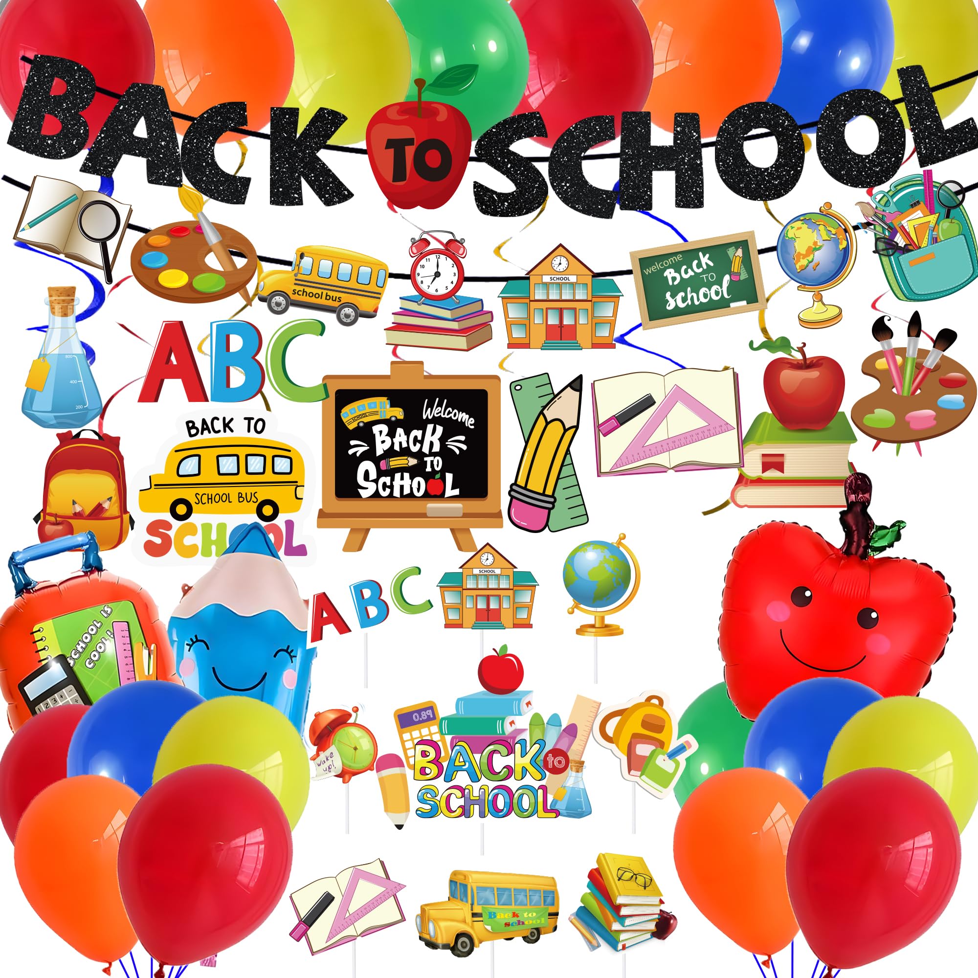 Photo 1 of Back To School Decorations 78PCS Welcome Back To School Balloon Arch Kit Decorations With Banner Balloons Hanging Swirl Cake Topper for Home Office Party Supplies