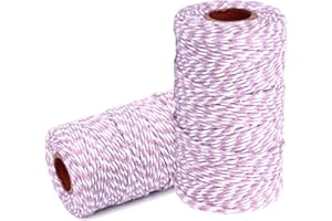 YZSFIRM Cotton Twine String Bakers Rope: 2 Roll Twines for Crafts Gift Wrapping - 656 Feet Light Purple White Twine for Kitchen Cooking