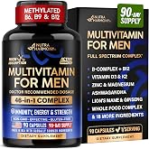 Multivitamin for Men - B-Complex &amp; B12 | Whole Foods &amp; Enzymes - 90 Caps | Methylated Multivitamin for Men - Energy, Focus &amp; Brain | Men's Health Complex - Bioavailable Forms - Lab Tested, 1/Day