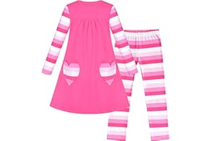 Sunny Fashion Girls Outfit Set 2 Piece Cotton Heart Casual Dress Leggings Top Pants Size 3-6