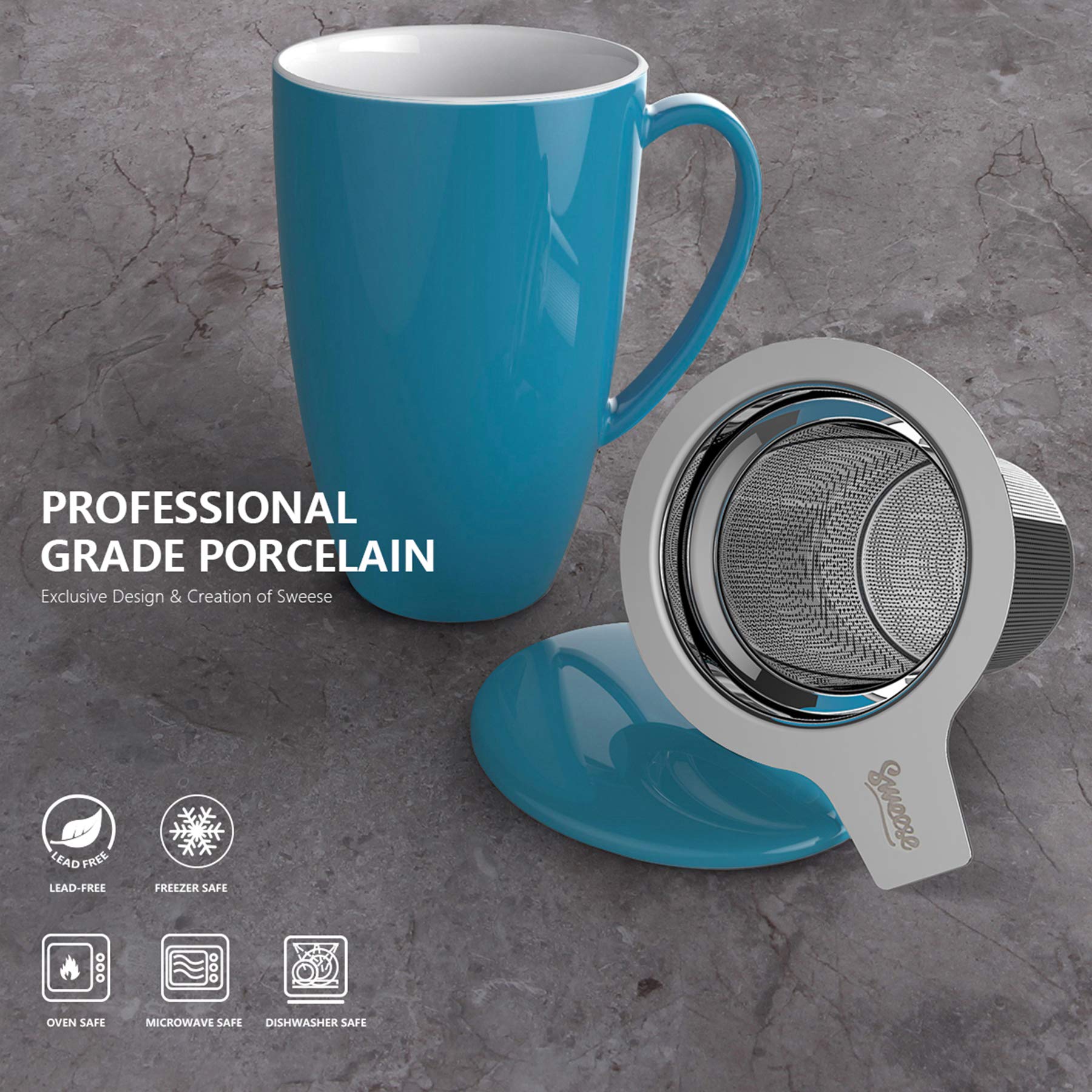 Mua Sweese 201.107 Porcelain Tea Mug with Infuser and Lid, 15 OZ, Steel