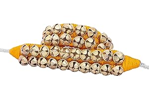 HANDTECHINDIA Dancing Bells Ghungroo Pair Indian Classical Dance Accessories Ghungroo with Colored Cushion Pad Best Dance Metal Brass Anklets Bells Ghunghroo Pad (Yellow, Double Line)