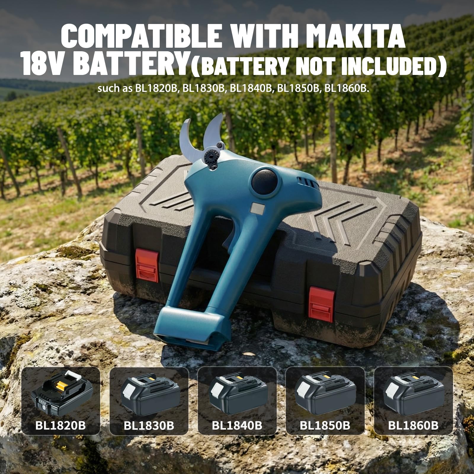 Akku-Astschere für Makita-18V-Batterie, Elektrische Gartenschere mit 30mm SK5 Verchromter High-Carbon-Stahl Klinge und LCD Anzeige (ohne Batterie) 2