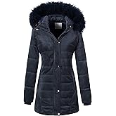 Chrisuno Women's Warm Winter Coat Velvet Puffer Jacket Quilted Faux Fur Hood