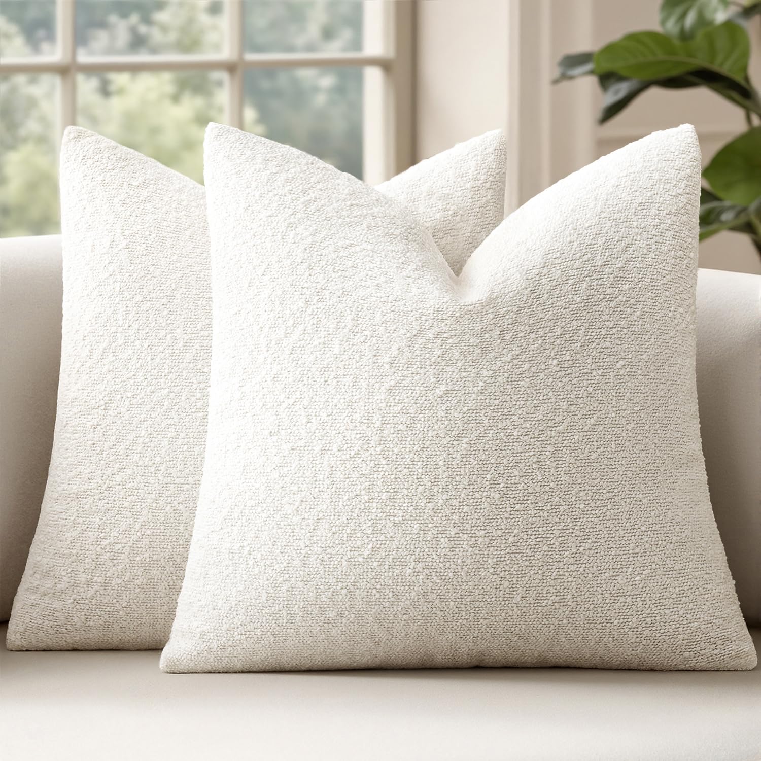 Photo 1 of *COVERS ONLY* MIULEE 18x18 Inch Decorative Pillow Covers for Couch Bed Set of 2 Textured Boucle Neutral Throw Pillow Covers Cream White Accent Solid Pillowcases Sofa Living Room Home Decor