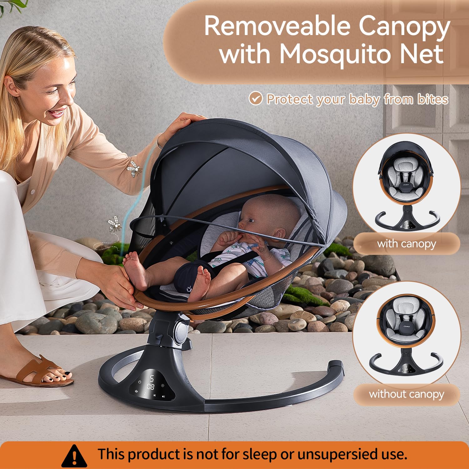 LAREX Baby Swing to Toddler Electric Infant Swing Portable for Newborn Boy Girl, 5 Sway Speeds with Remote Control, 12 Preset Melodies and Bluetooth, 0-6 Months Max 20 Lbs (Gray)