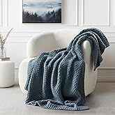 EVERGRACEHOME Chunky Chenille Knit Throw Blanket for Couch, Soft Luxurious Moss Stitch Blankets for Bed, Cozy Decorative Farmhouse Knitted Throws for Sofa, Stormy Blue, 50" x 60"