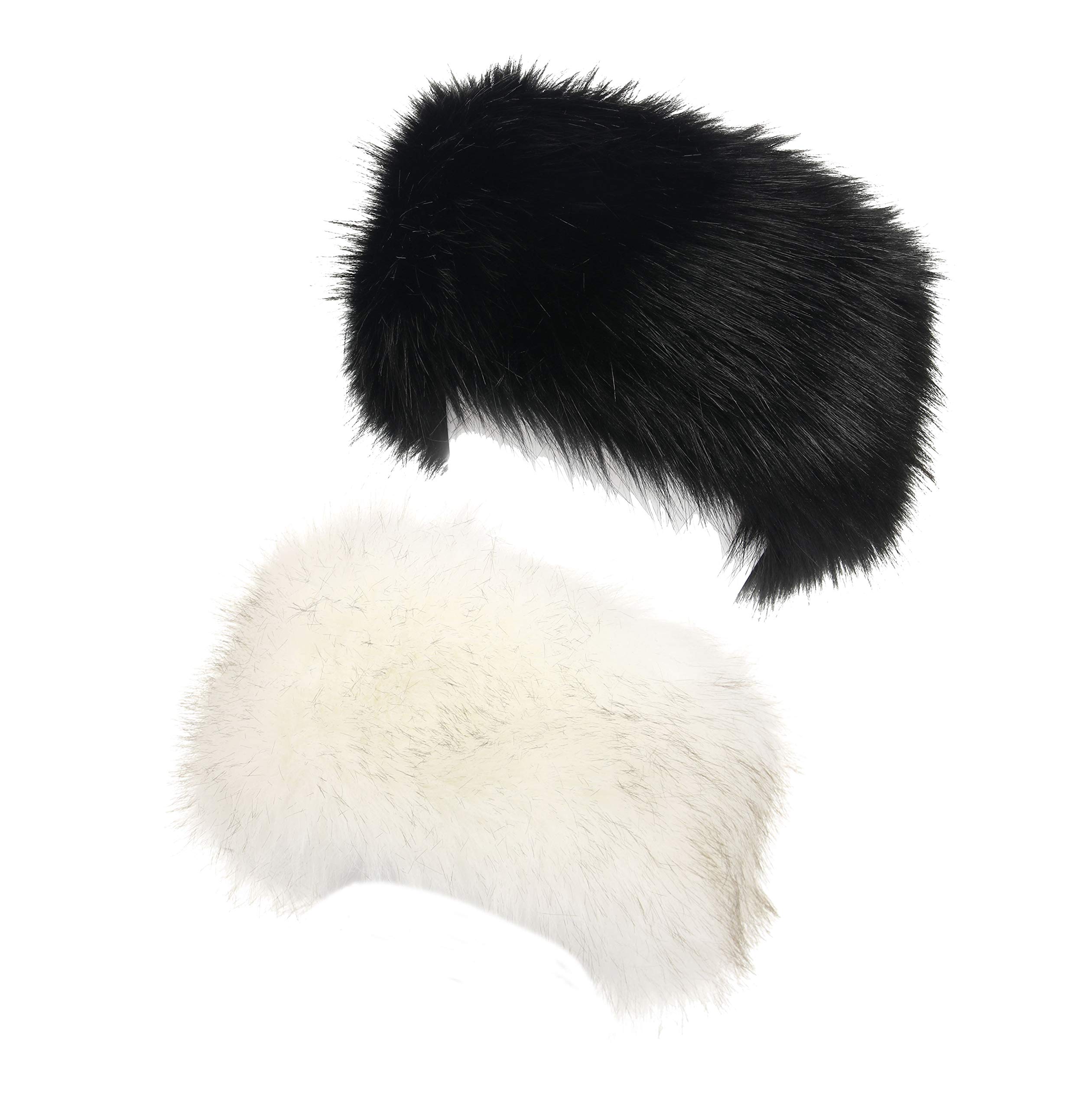 Photo 1 of **WHITE 1 ONLY** LA CARRIE Faux Fur Headband with Stretch Women's Winter Earwarmer Earmuff (Black & White)