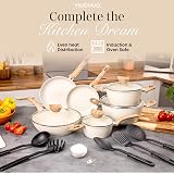Nuovva Non Stick Pots and Pans Set 15pc Induction Granite Cream view 2
