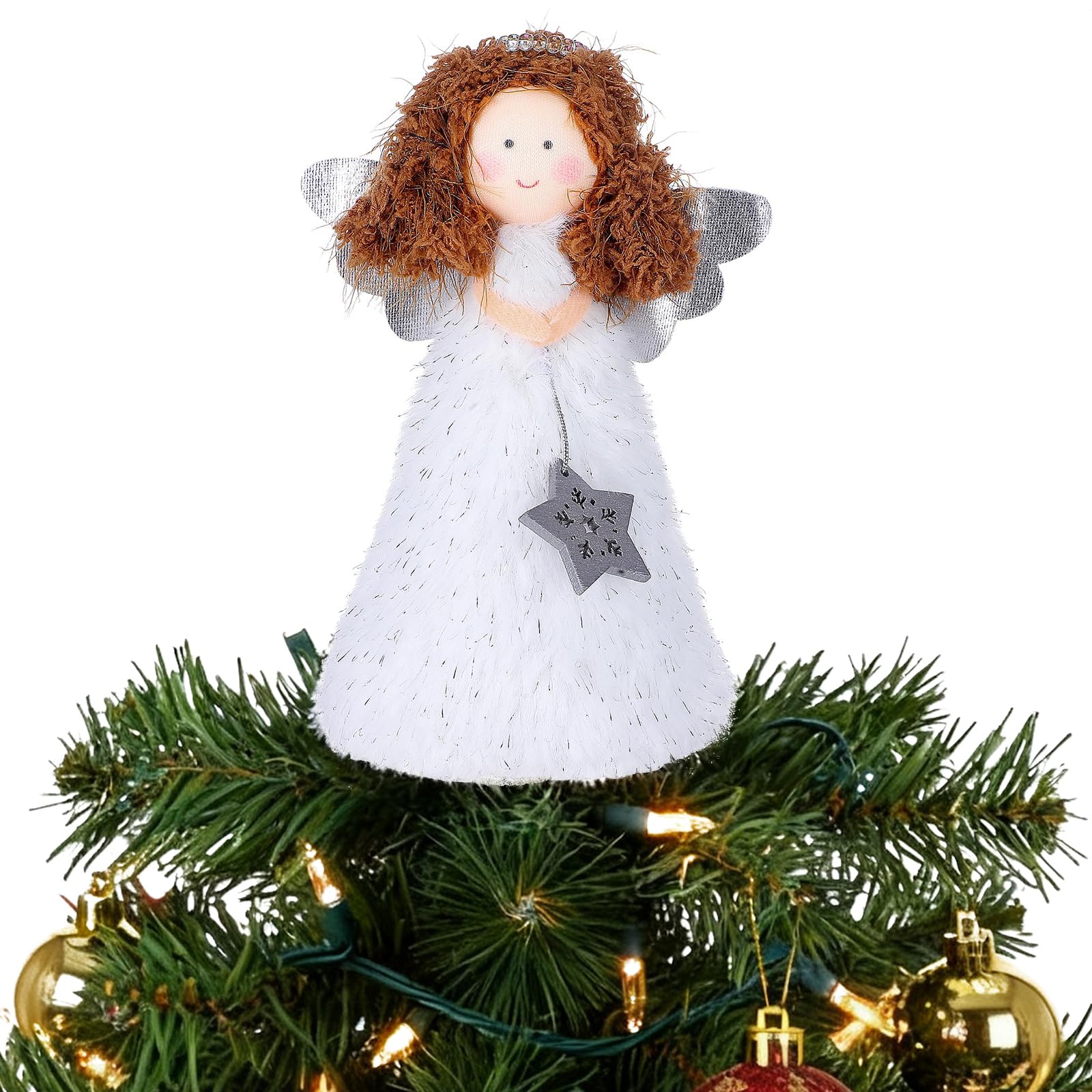 SOIMISS Angel Christmas Tree Topper, Christmas Angel Tree Topper Decorations, 14 x 6.5 cm Xmas Fairy Tree Topper Ornament for Home, Table, Indoor Christmas Tree New Year Holiday Decor, White