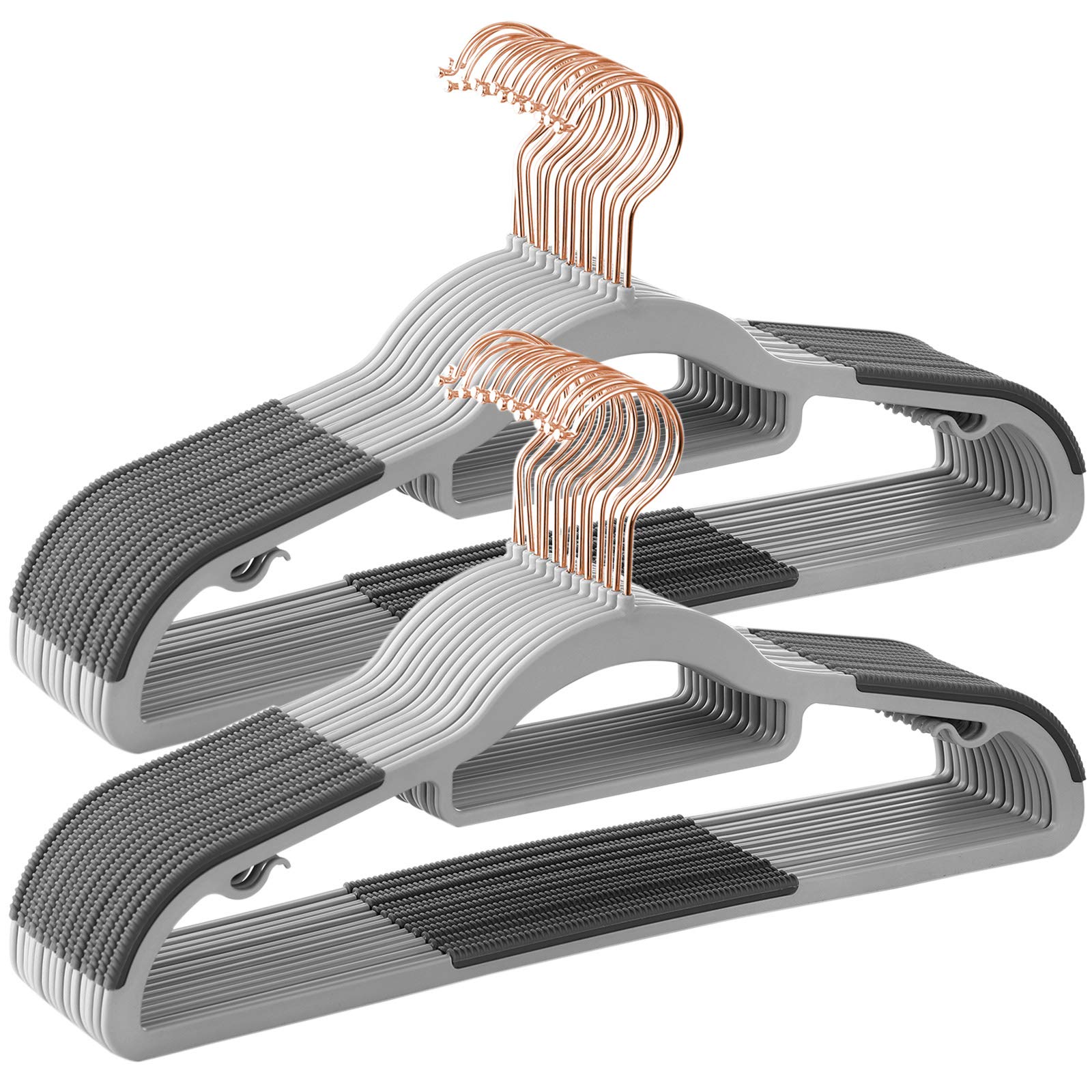 SONGMICS Coat Hangers, Pack of 30, Heavy Duty Plastic Hangers with Non-Slip Design, Space-Saving Clothes Hangers, 0.5 cm Thick, 42 cm Long, 360° Swivel Hook, Light Grey and Dark Grey CRP020G01