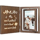 EYITUPC Light Up Wedding Picture Frame for Couples – Wooden Rotating Glowing 4x6 Double Photo Frame with MR & MRS Quote, Rustic Wedding Gifts for Newlyweds & Bridal Shower Gifts