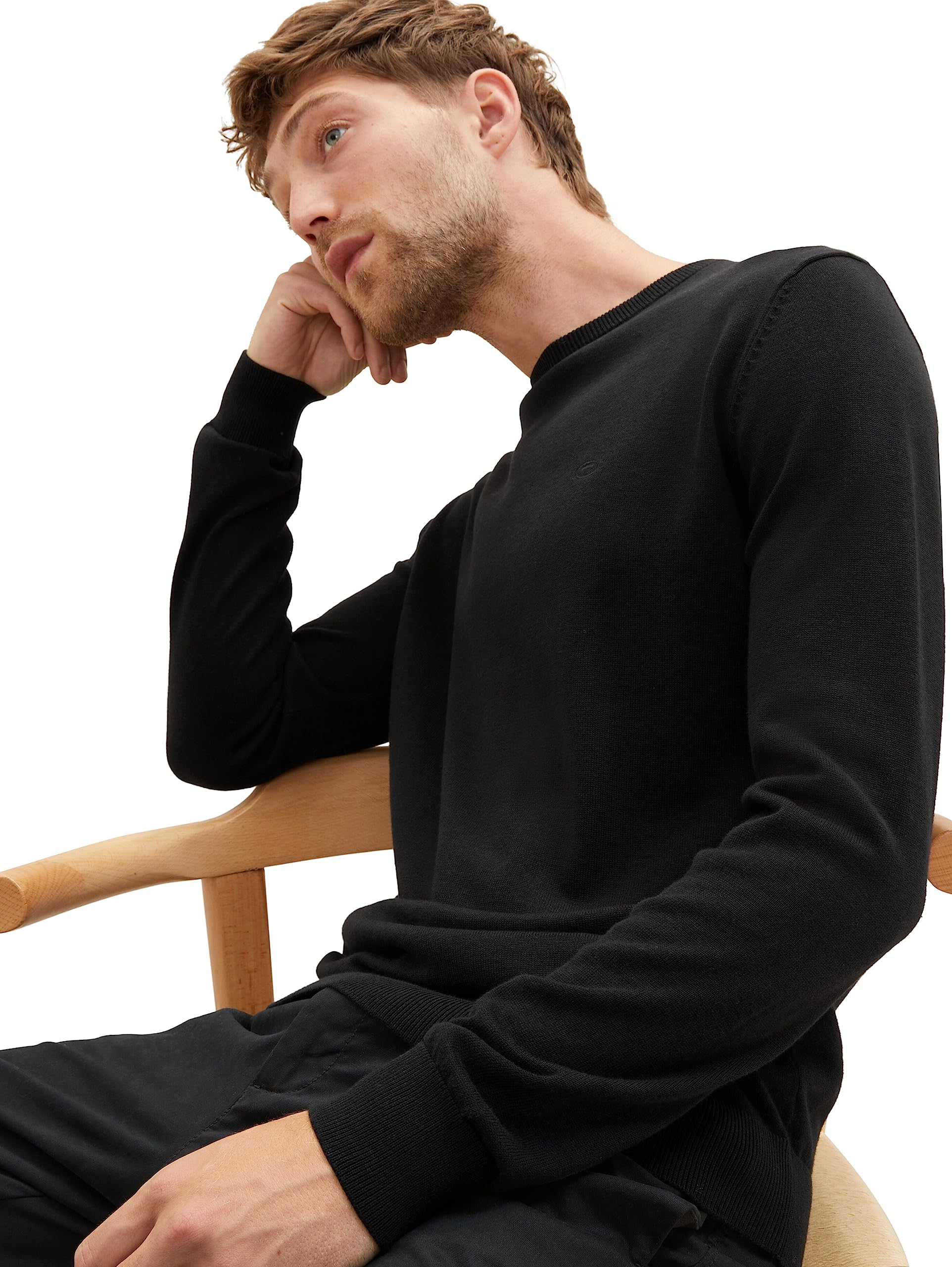 TOM TAILOR Herren 1012819 Basic Strickpullover Mit Crewneck, 29999 - Black, L EU 7