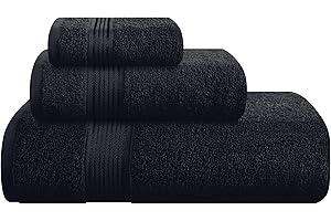 Belizzi Home Ultra Soft 3 Pack Cotton Towel Set, Contains a Bath Towel 28x55 inch, a Hand Towel 16x24 inch & a Wash Coth 12x12 inch, Ideal Everyday use, Compact & Lightweight - Black