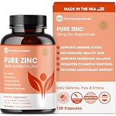 Pure Zinc Supplement 25mg, Chelated Zinc Bisglycinate, 120 Capsules | Immune support, skin health &amp; energy for men &amp; women; gentle, high-absorption TRAACS chelate zinc