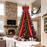 Christmas Tree Topper Bow, 23.6 x 87 Inch Giant Christmas Tree Toppers Satin Bows Christmas Decorations, Christmas Wreath Bows for Home Party Wedding Car Holiday Decor Supplies (87 Inch Red Bow)