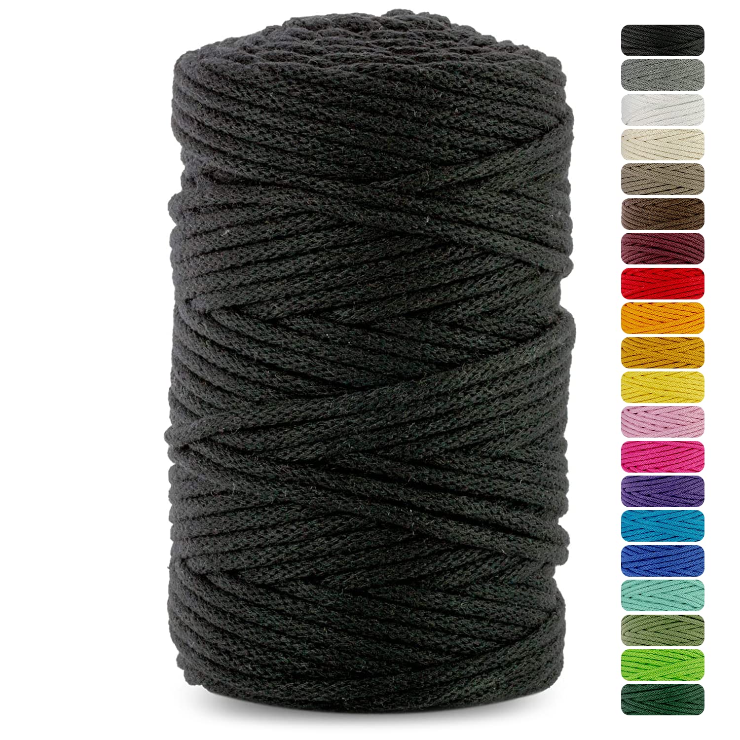 Netuno 1x Macrame Cord Braided Macramé Yarn Black 5 mm x 100 m 0,2 inch x 3 937 inch Natural Twine String Cotton Cord Ideal Project Hanging Baskets DIY Handbags Decoration