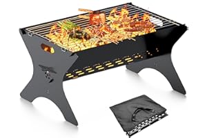 Bearfire Camping Campfire Grill, 16"Lx12"D Portable Folding Charcoal Grills, Backpacking BBQ Grill with Carry Bag, Outdoor Fire pit for Camping, Picnic, Bonfire, Patio, Backyard