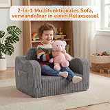 MeMoreCool Corduroy Kids Couch Sofa Folding Toddler Chair Bed Grey view 5