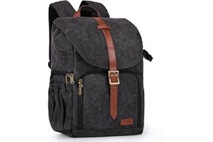BAGSMART Camera Backpack, Water Resistant DSLR Camera Bag Canvas Bag Fit up to 15" Laptop with Rain Cover, Tripod Holder