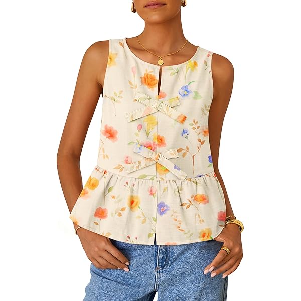 ZESICA Women's Summer Sleeveless Peplum Tank Tops 2026 Tie Front