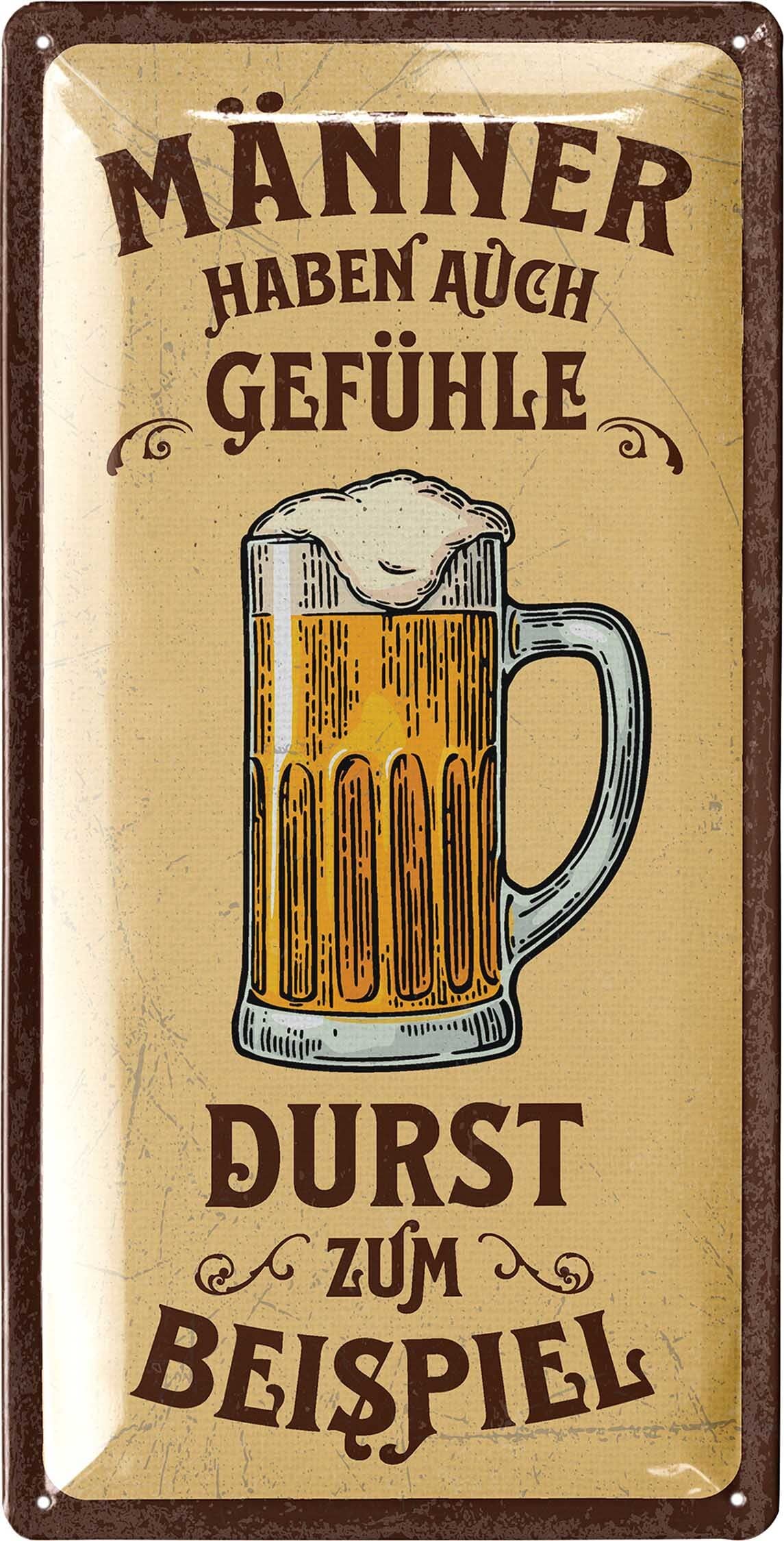LANOLU Retro Tin Sign, 'Men have feelings, thirst for example' - Funny Beer Sign, Bar Decoration, 16 x 32 cm