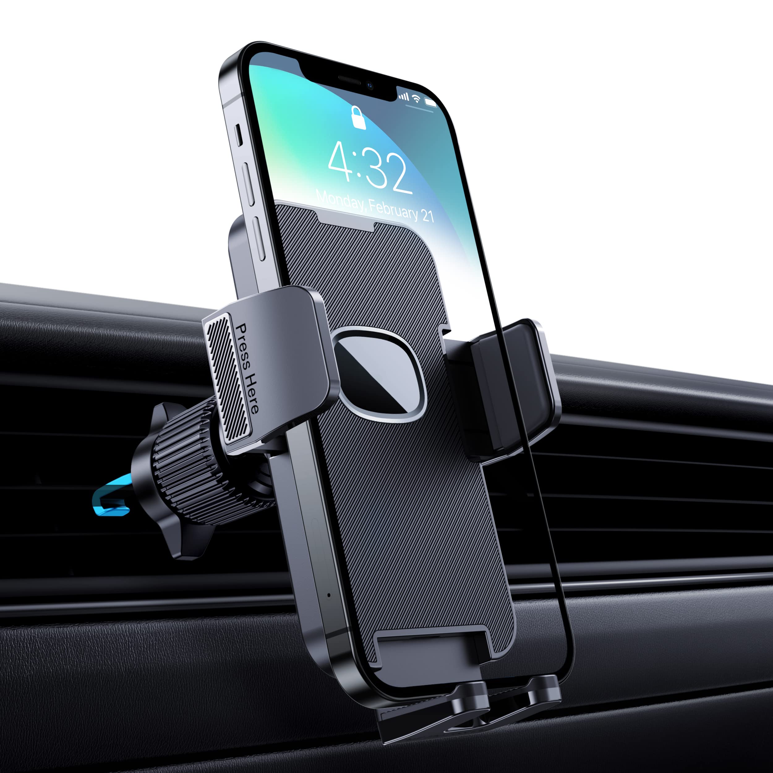 CINDRO Mobile Phone Holder Car, [Upgrade Military Class Hook Clip] Mobile Phone Holder 360° Rotatable Ventilation Car Mobile Phone Holder One Button Release Car Holder Mobile Phone for iPhone Android
