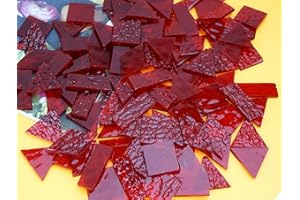 CHICSHIS Large Crisp Transparent Textured Glass Mosaic Tiles for DIY Mosaic Crafts, 200g Stained Glass Pieces, 4 Shapes Pre-Cut Mosaic Glass Tiles for Adult and Beginner, Blood Red