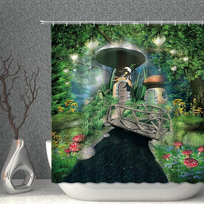 ZHHLD Fantasy Forest Decor Shower Curtain Fairy Mushroom
