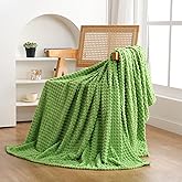 Puncuntex Flannel Fleece Throw Blanket Apple Green 50"×60",Super Soft Plush Cozy Blanket with Square Grid Design Luxury for Couch Sofa Chair
