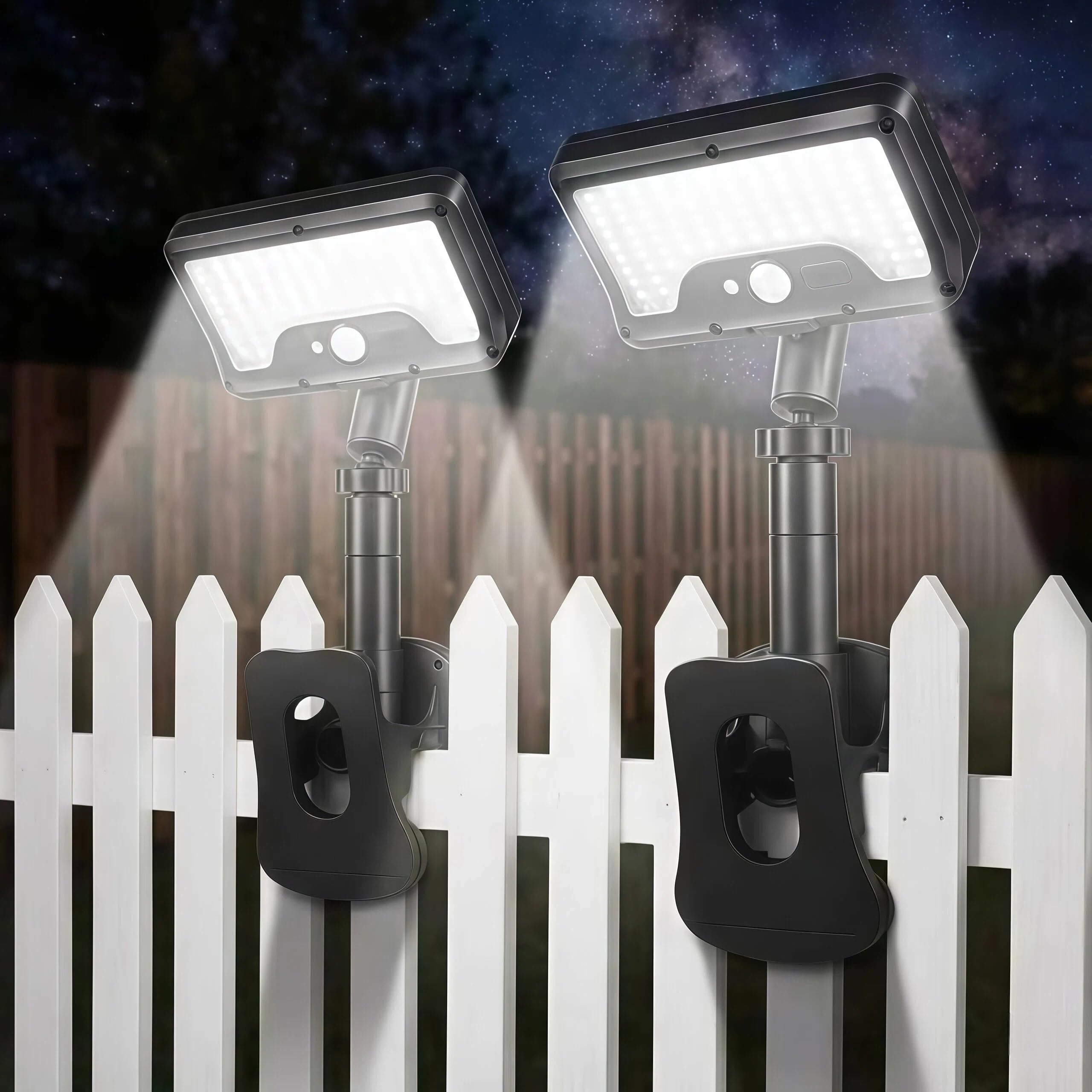 CVchancin Solar Lights Outdoor, 2 Pack Motion Sensor Clip On Lights for Fence Gutter, 92 LED 600LM IP65 Waterproof Security Lights, Solar Powered Motion Activated Light for Deck Patio Yard
