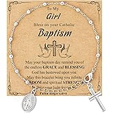 Avotto Virgin Mary Catholic Gifts for Girls Women, 925 Sterling Silver Rosary Beads Cross Bracelet, Baptism/First Communion/Confirmation Gifts