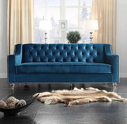 Amazon Com Iconic Home Dylan Modern Tufted Navy Blue Velvet Sofa