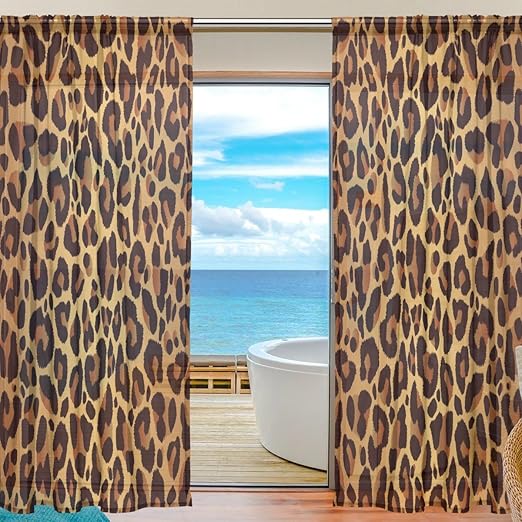 Amazon Com Wozo Bright Leopard Print Window Sheer Curtain Panels