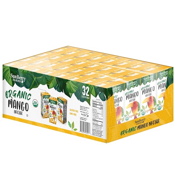 SUNBERRY FARMS ORGANIC MANGO NECTAR JUICE BOXES 32...