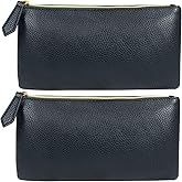 HRX Package Soft Faux Leather Cosmetic Bag, 2pcs Black Makeup Brushes Zipper Pouch Travel Organizer Case for Purse Diaper Bag