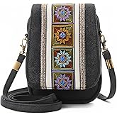 Goodhan Embroidery Canvas Crossbody Bag Cell phone Pouch Coin Purse for Women