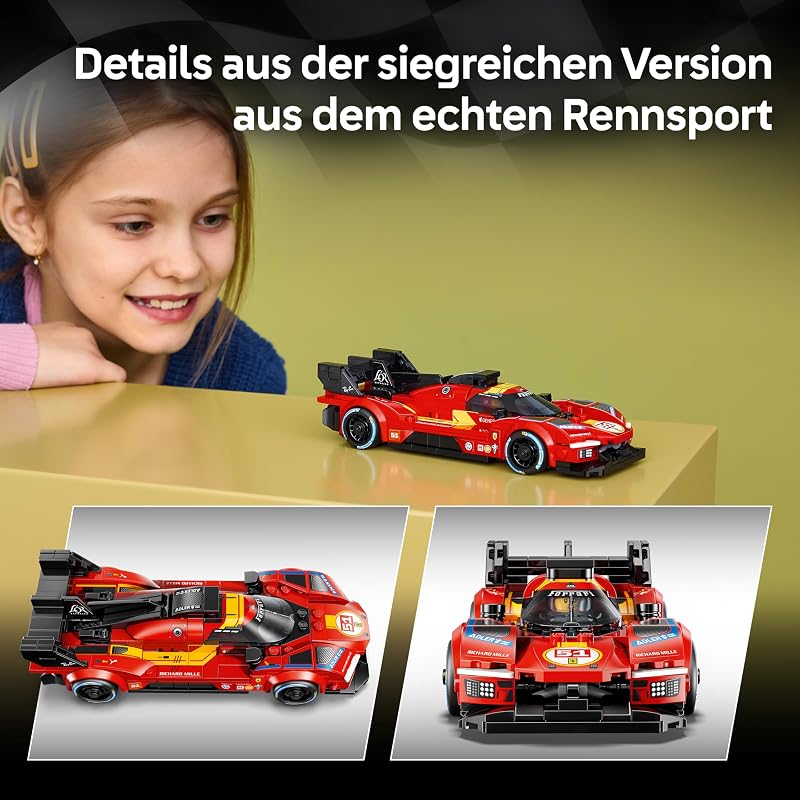 Speed Champions Ferrari 499P - Rennwagen Spielzeug - Mint Modellbau mit Fahrer Minifigur zum Sammeln - Motorsport Geschenk für Jungen ab 9 Jahren und Fans - 77261 — Foto 3 von 8