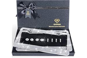Shering Bling License Plate Frame, 2 Pack License Plate Frame with Premium Gift Box for Women,Rhinestone License Plate Frames with 1200pcs Rhinestones(Sliver Rhinestone)