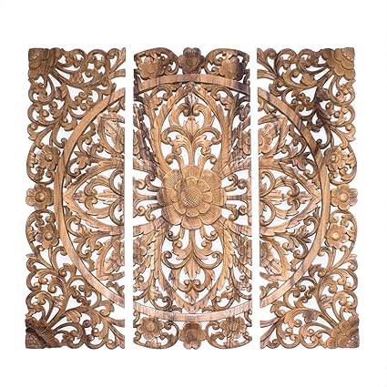 Amazon.com: Balinese Headboard. 3 Wood decorative wall panels hand 