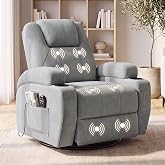 Flamaker Rocking Chair Recliner Chair with Massage, Rocking Chair Nursery | Ergonomic Swivel Rocker Recliner Classic Single Sofa with 2 Cup Holders Side Pockets Living Room Chair (Gray)