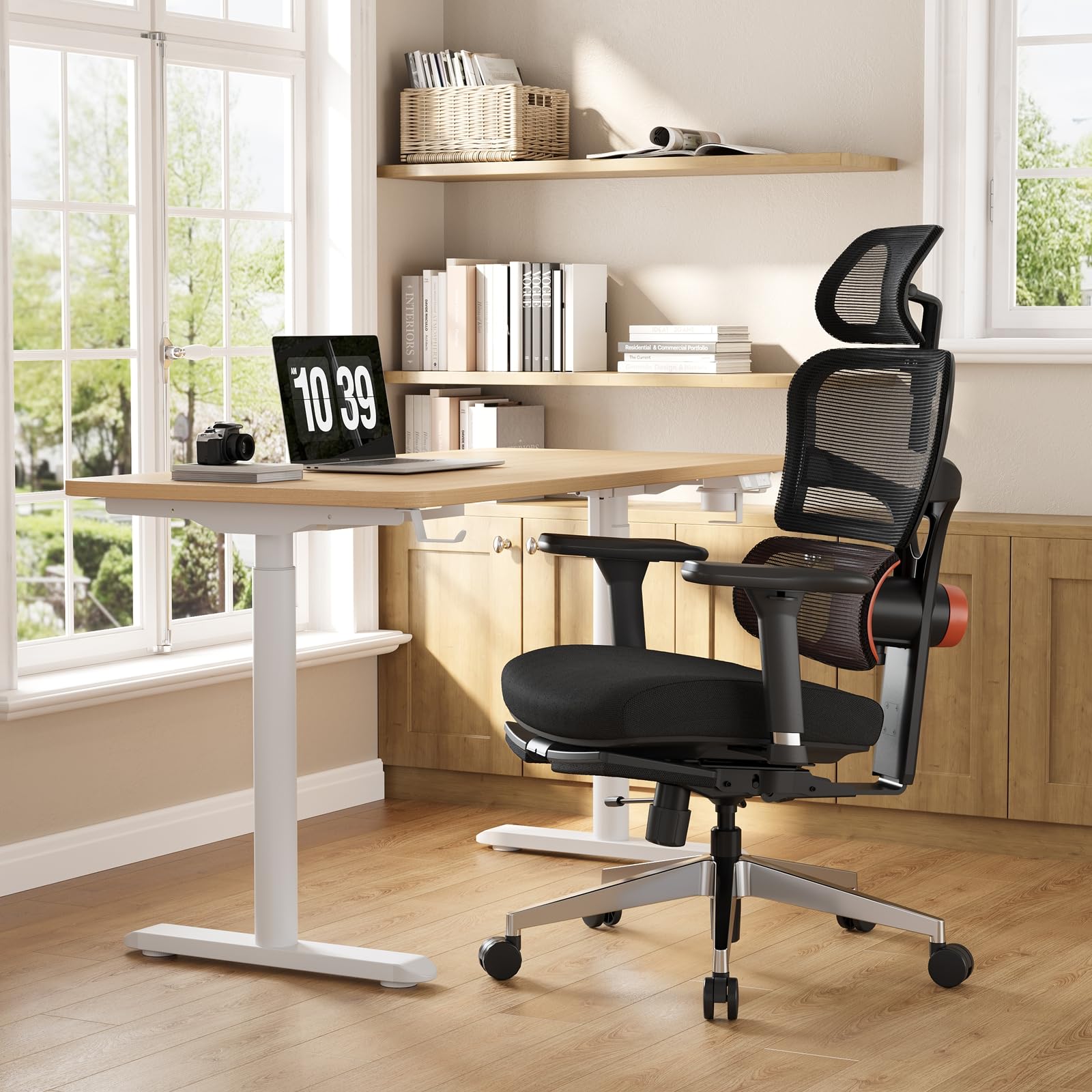 Newtral NT002 Bürostuhl Ergonomisch mit Fußstütze, Ergonomischer Schreibtischstuhl 150kg, Ergonomic Office Chair PC Stuhl mit Verstellbare Kopfstütze Armlehne (NT002 mit Fußstütze, Schwarz) 9
