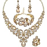 QYJ Women's Wedding Bridal Austrian Crystal Glass Teardrop Statement Necklace Dangle Earrings Bracelet Ring Wedding Party Jewelry Set for Bridal Bridesmaid