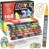 NICETY 168 Acrylic Paint Markers, Acrylic Paint Pens, 0.7mm Fine Tip Fabric Paint Markers for Clothes & Textile - High Coverage on Wood, Rock, Glass - Art Supplies for Artists, Adults & Craft Lovers.