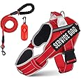 Neck Padded Dog Vest Harness and Leash Set, No Pull Adjustable Service Pet Harness with 8 Dog Patches, Reflective in Training Easy Control Pet Vest with 5ft Dog Leash for Small, Medium & Large Dogs