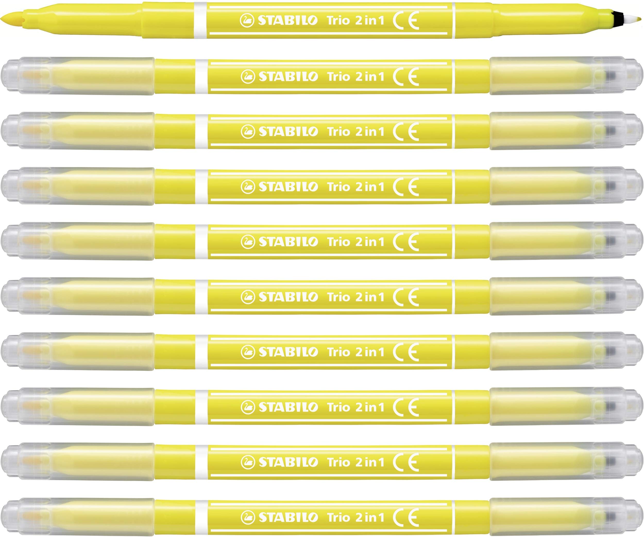 STABILO Fibre-Tip Pen and Fineliner Trio 2 in 1 - Pack of 10 - Yellow โ image 1