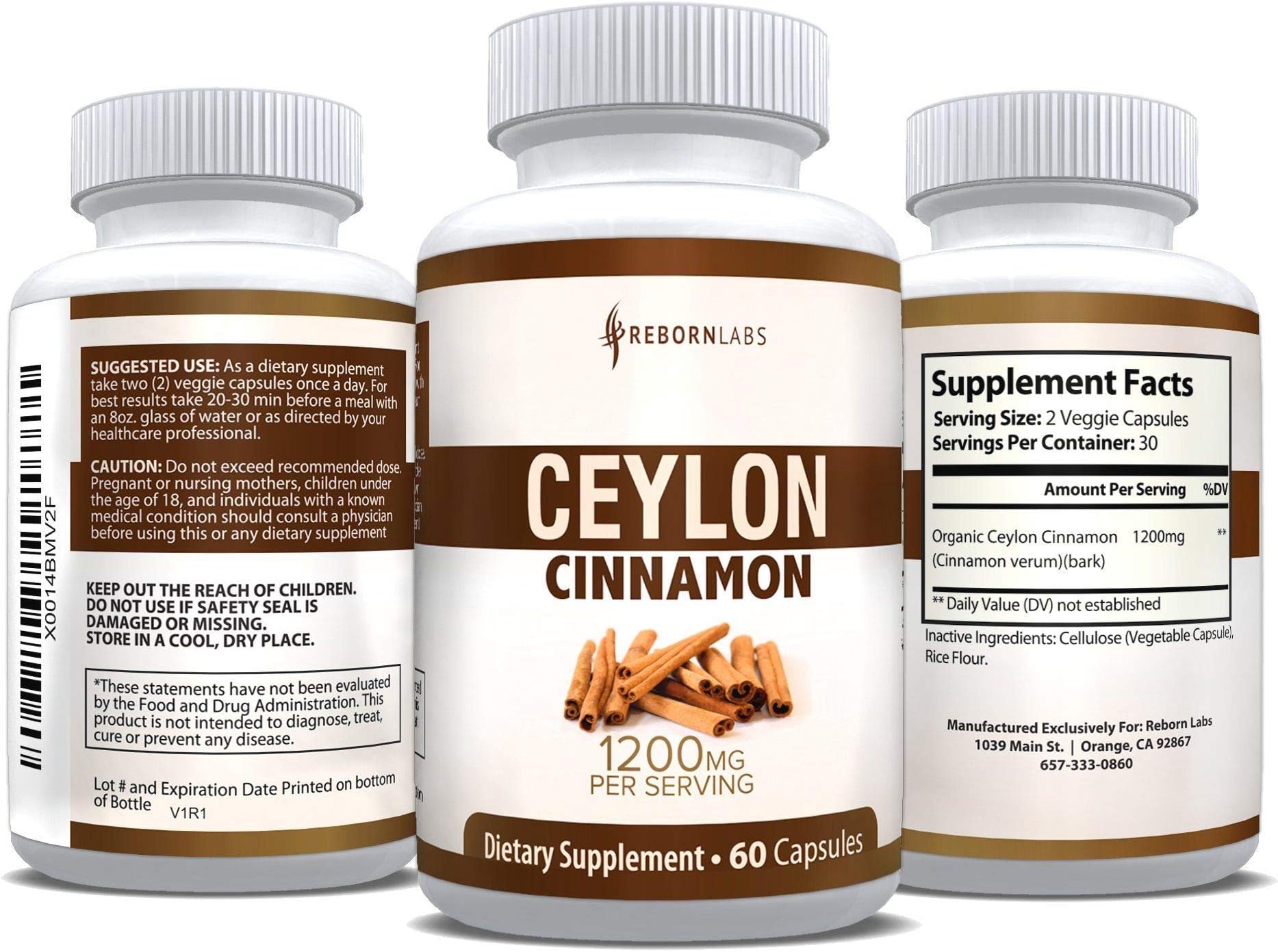 Organic Ceylon Cinnamon Capsules for Blood Sugar Support & Weight Loss | Healthier, True Cinnamon Capsules from Sri Lanka | 60 Cinnamon Pills | 1,200mg Cinnamon Bark Extract | Natural Supplement
