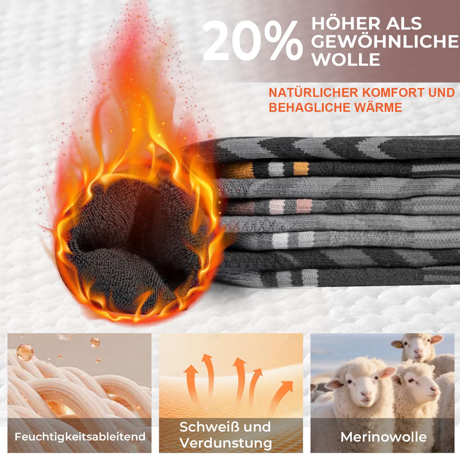 Rahhint Skisocken aus Merinowolle Thermosocken Wintersocken Warme Dicke Kniestrümpfe Kompressions Snowboardsocken, Kniehohe,für Herren und Damen, Größe 35-51，2 Paar 2