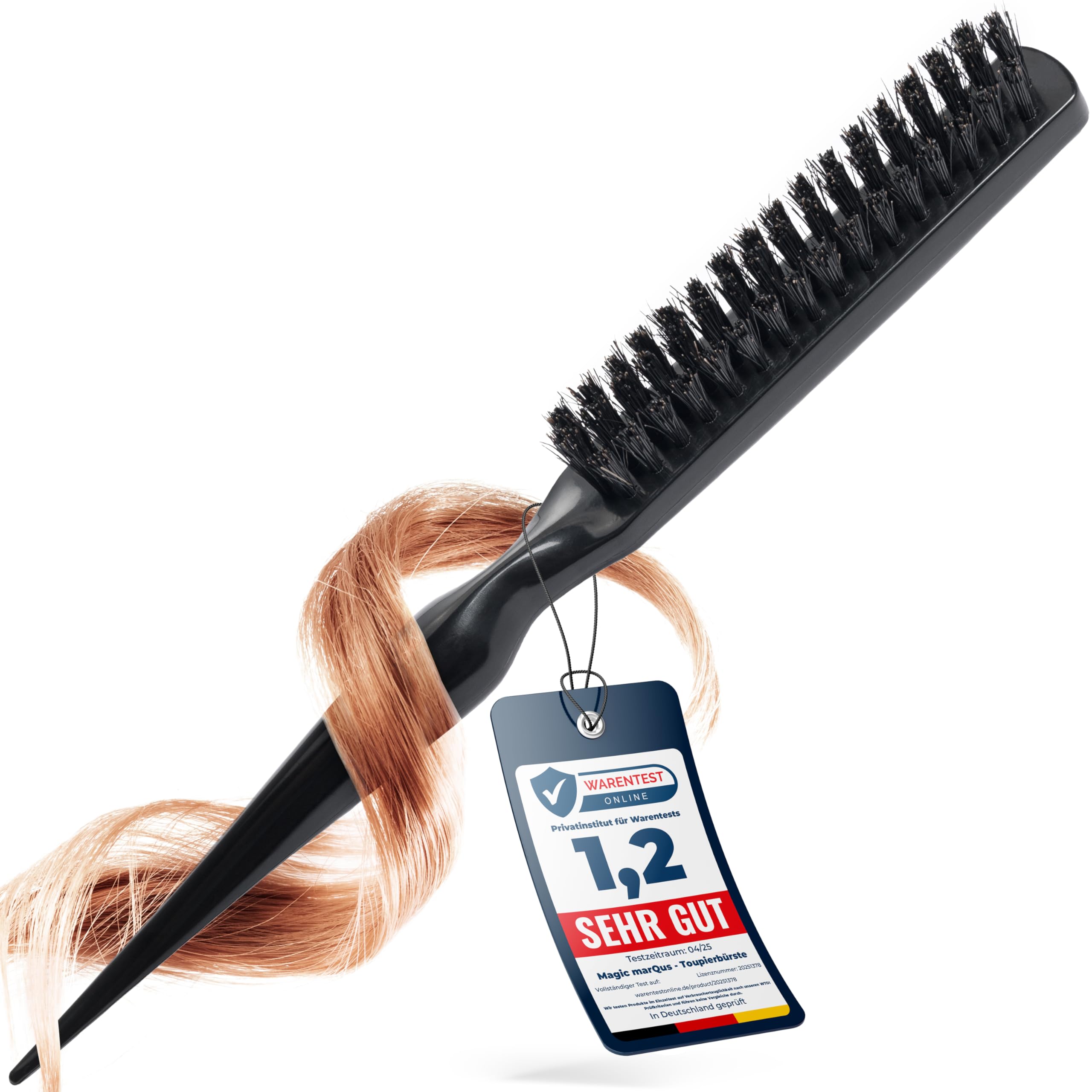marQus Boar Bristle Teasing Hair Brush for Women and Men - Perfect for Styling, Creating Volume, and as a Slick-Back Hairbrush, black